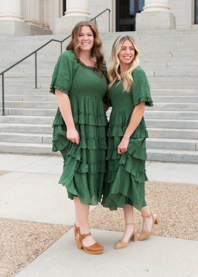 Korin Green Ruffle Tiered Dress