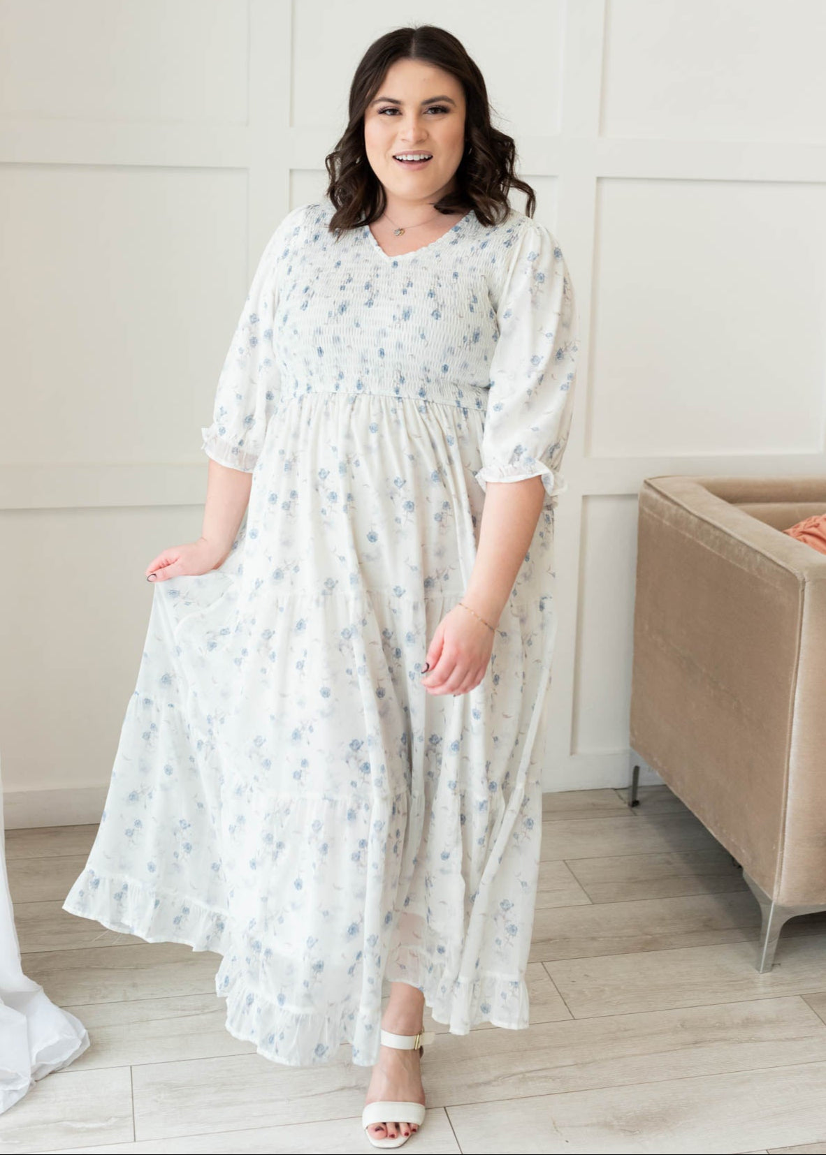 Kristin Light Blue Floral Tiered Dress