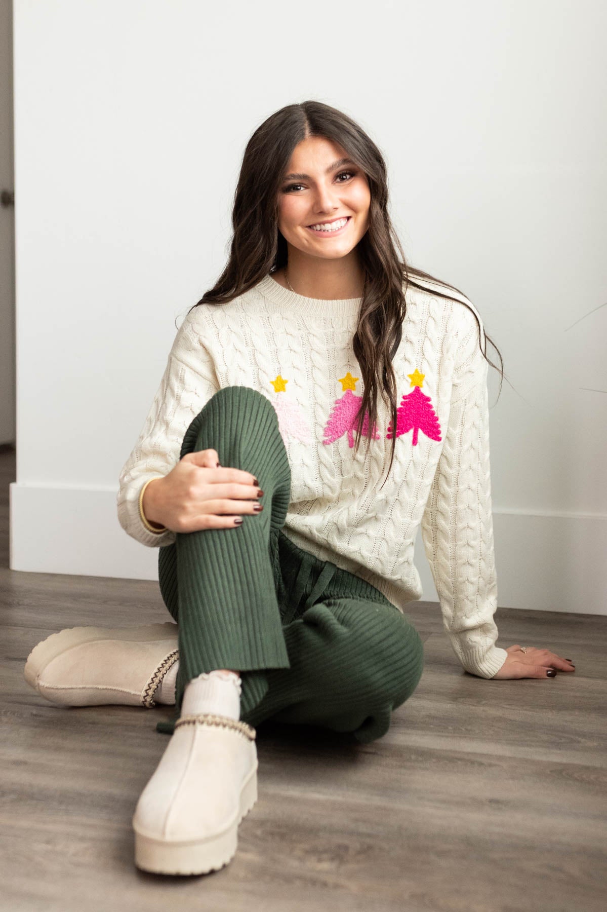 Kylee Cream Embroidered Tree Sweater