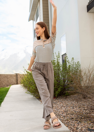 Taupe stripe block top