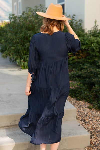 Back view of a navy dress