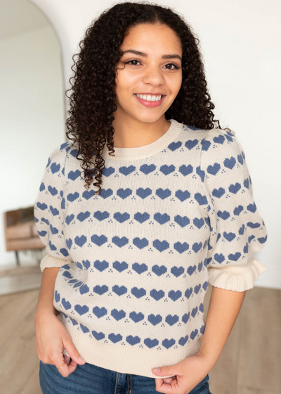 Ivory with blue heart stripe sweater