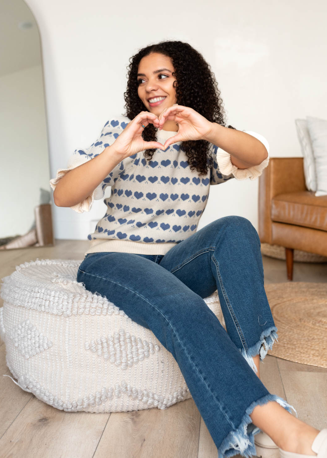 Short sleeve heart stripe sweater