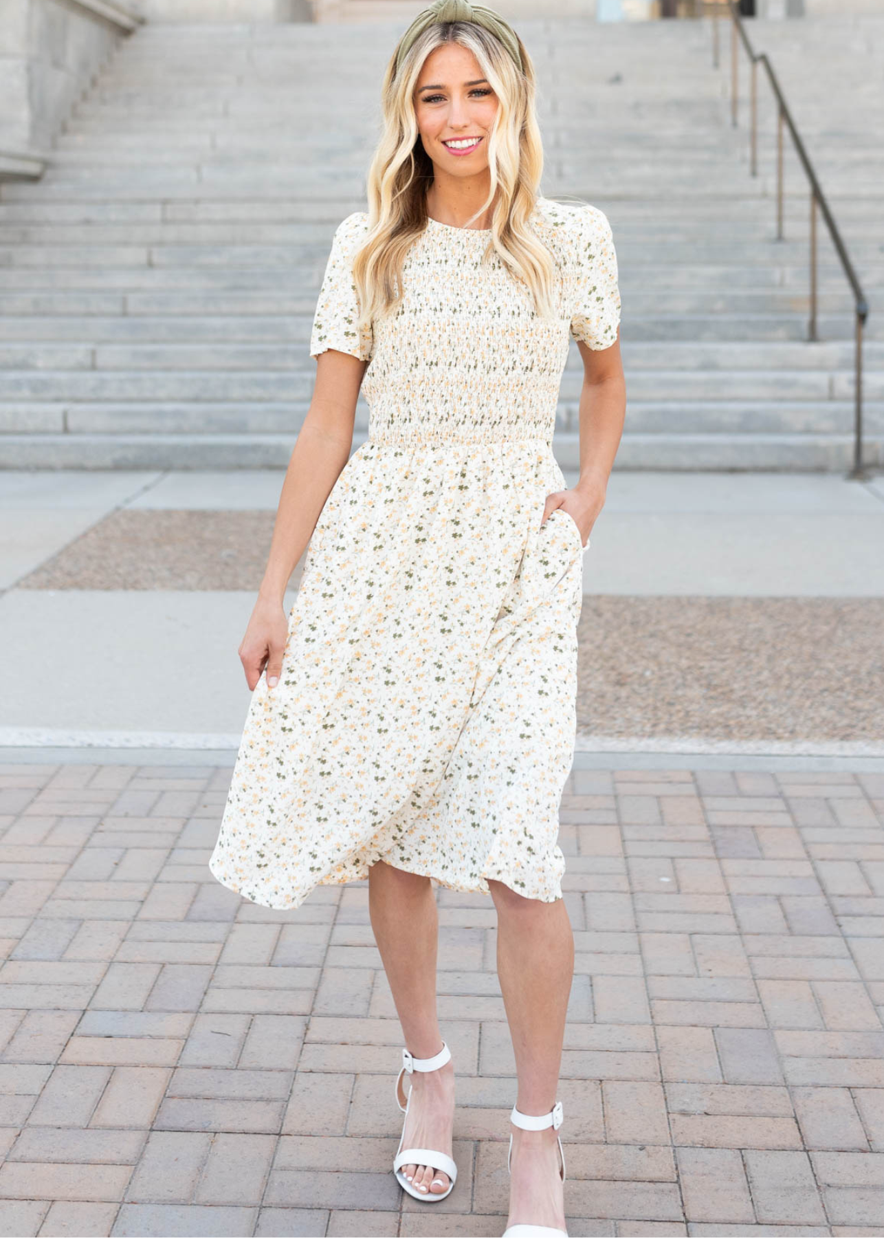 Cream floral midi dress