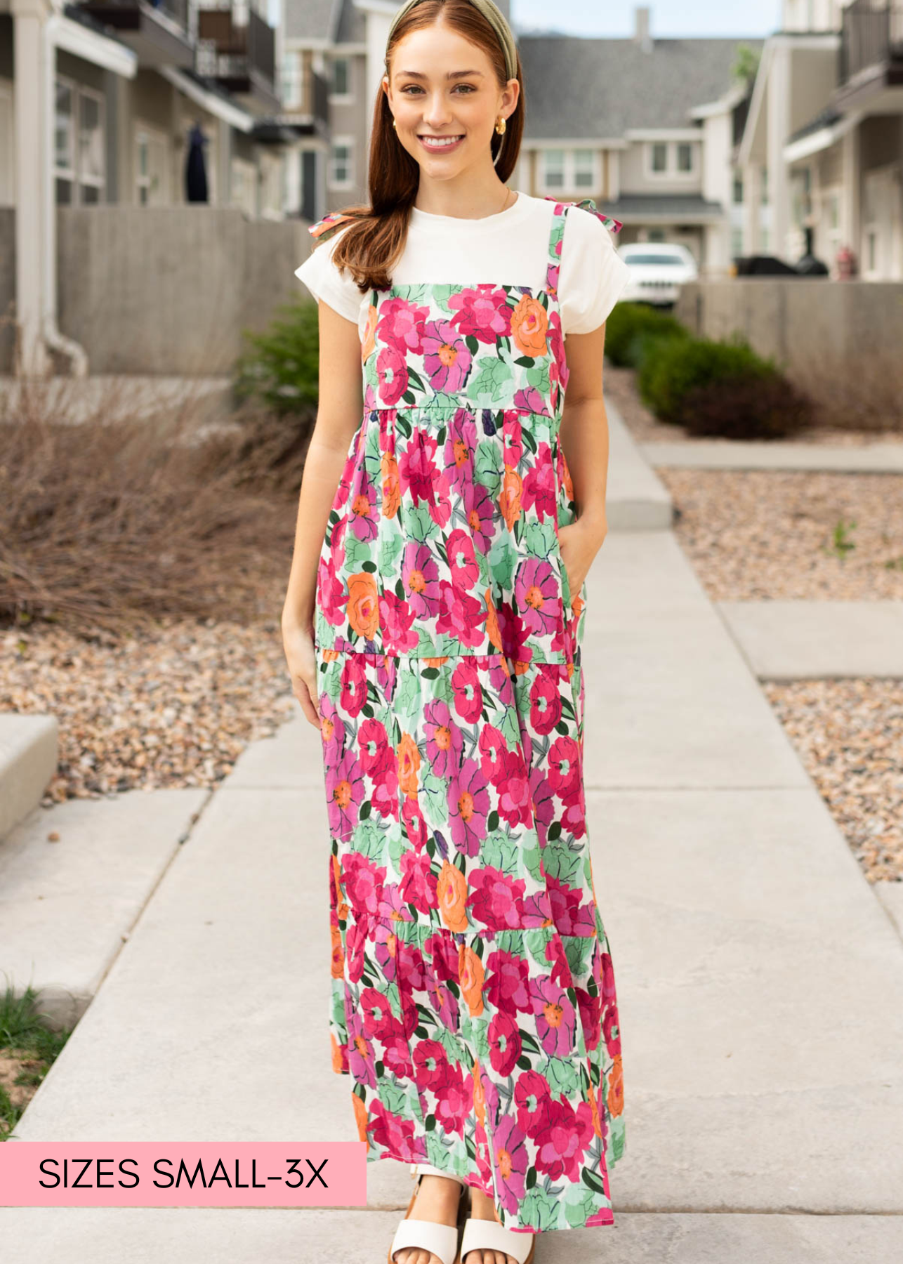 Sun dress multi floral tie dress