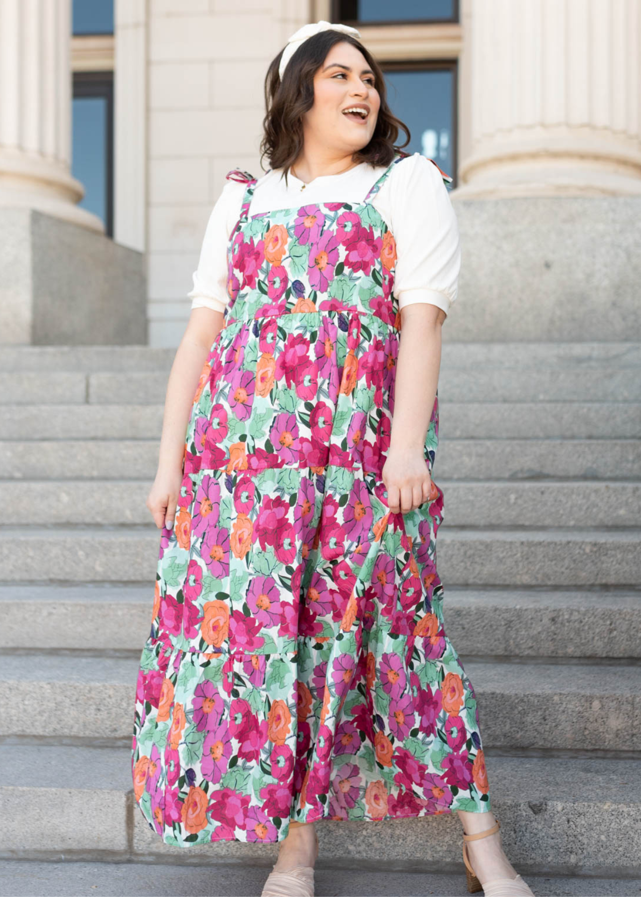 Plus size multi floral tie dress with tie straps