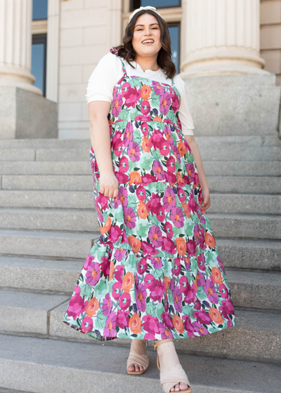 Plus size multi floral tie dress