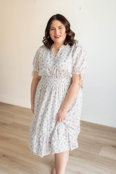 Plus size ivory swiss dot floral dress