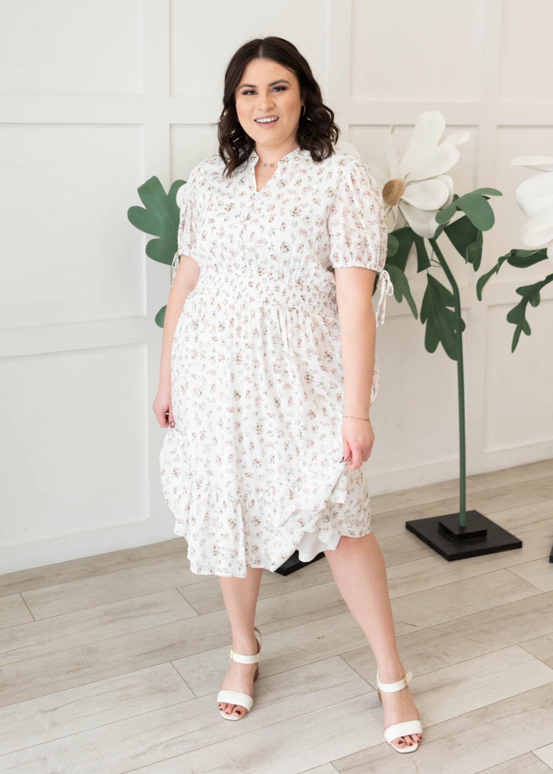 Lara Ivory Swiss Dot Floral Dress