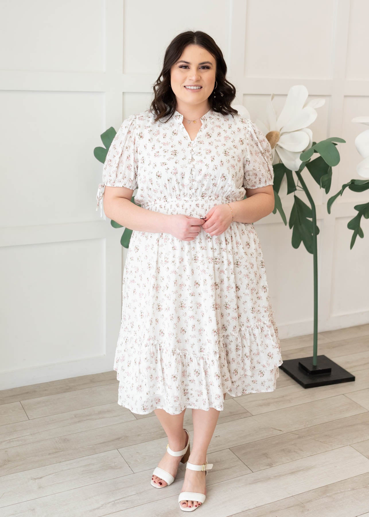 Lara Ivory Swiss Dot Floral Dress