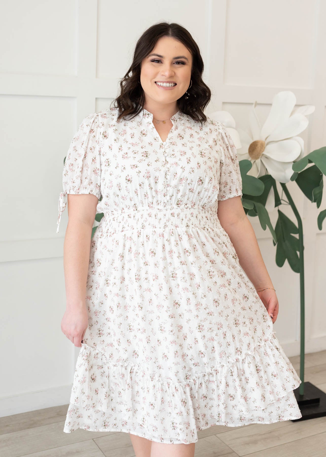 Lara Ivory Swiss Dot Floral Dress