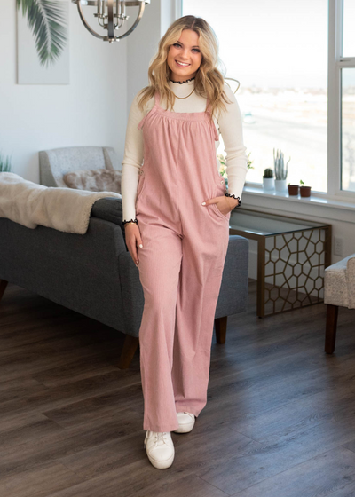 Dusty pink corduroy overalls