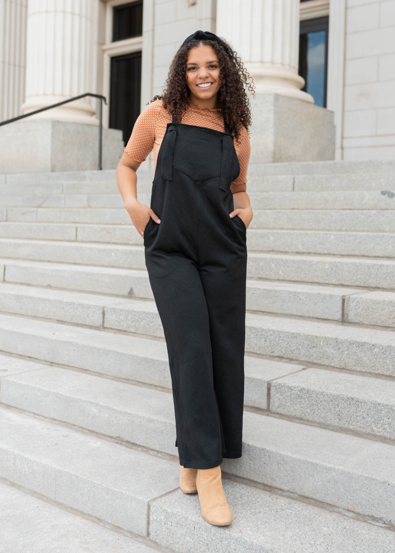 Lexie Black Textured Overalls