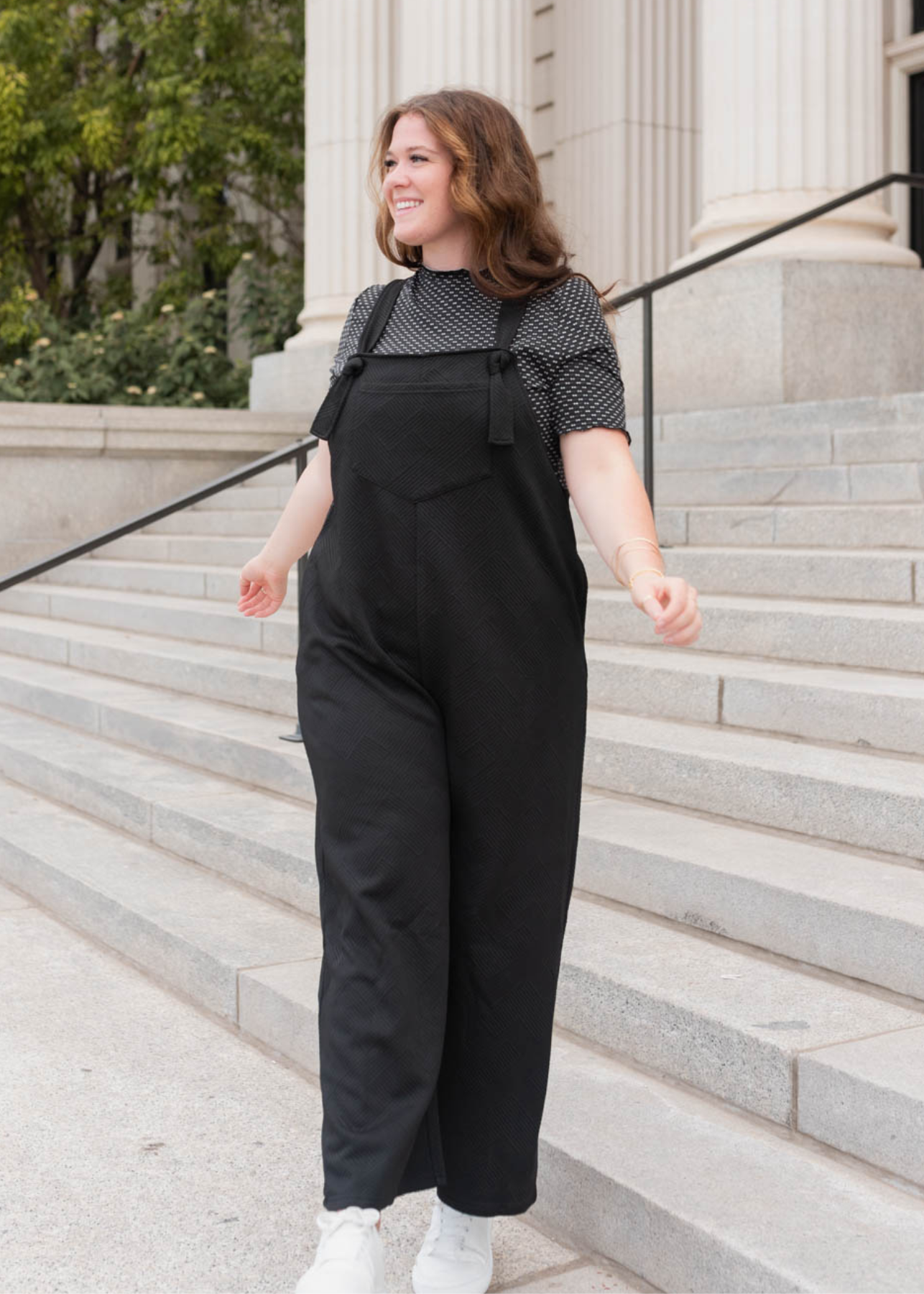 Plus size black overalls with a front pocket