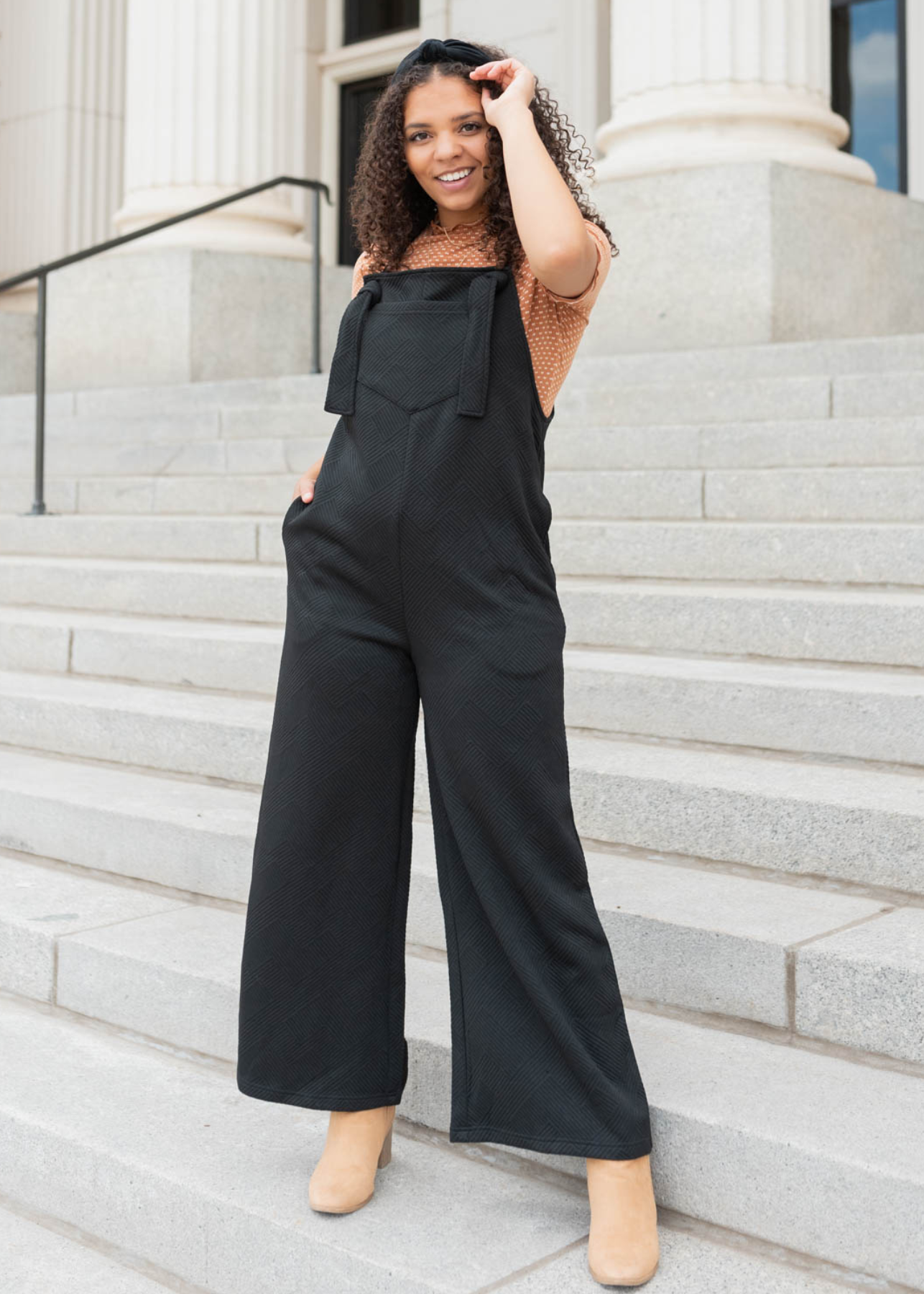 Lexie Black Textured Overalls