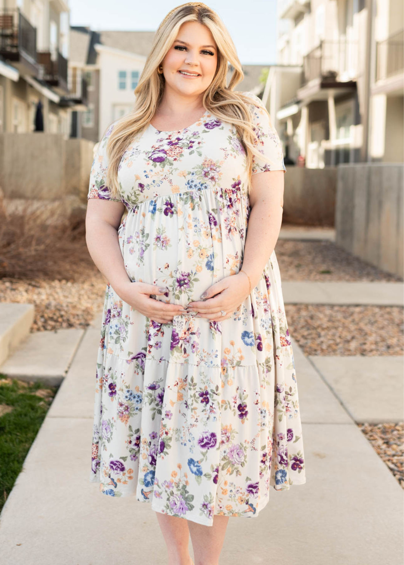 Plus size grey floral dress