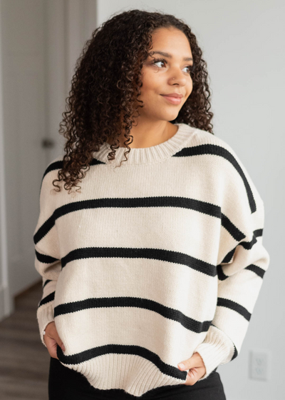 Ivory and black stripe sweater