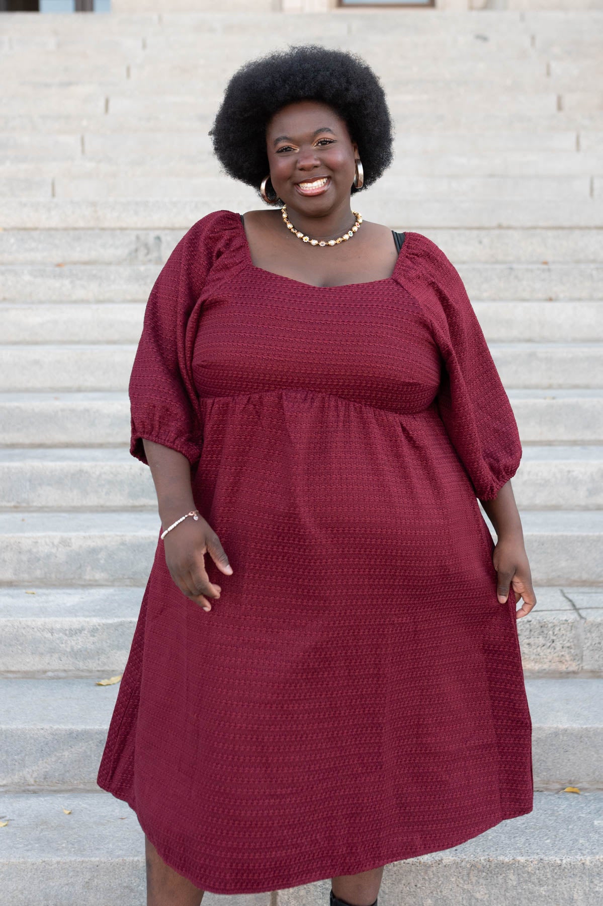 Plus size burgundy textured dress in 3x