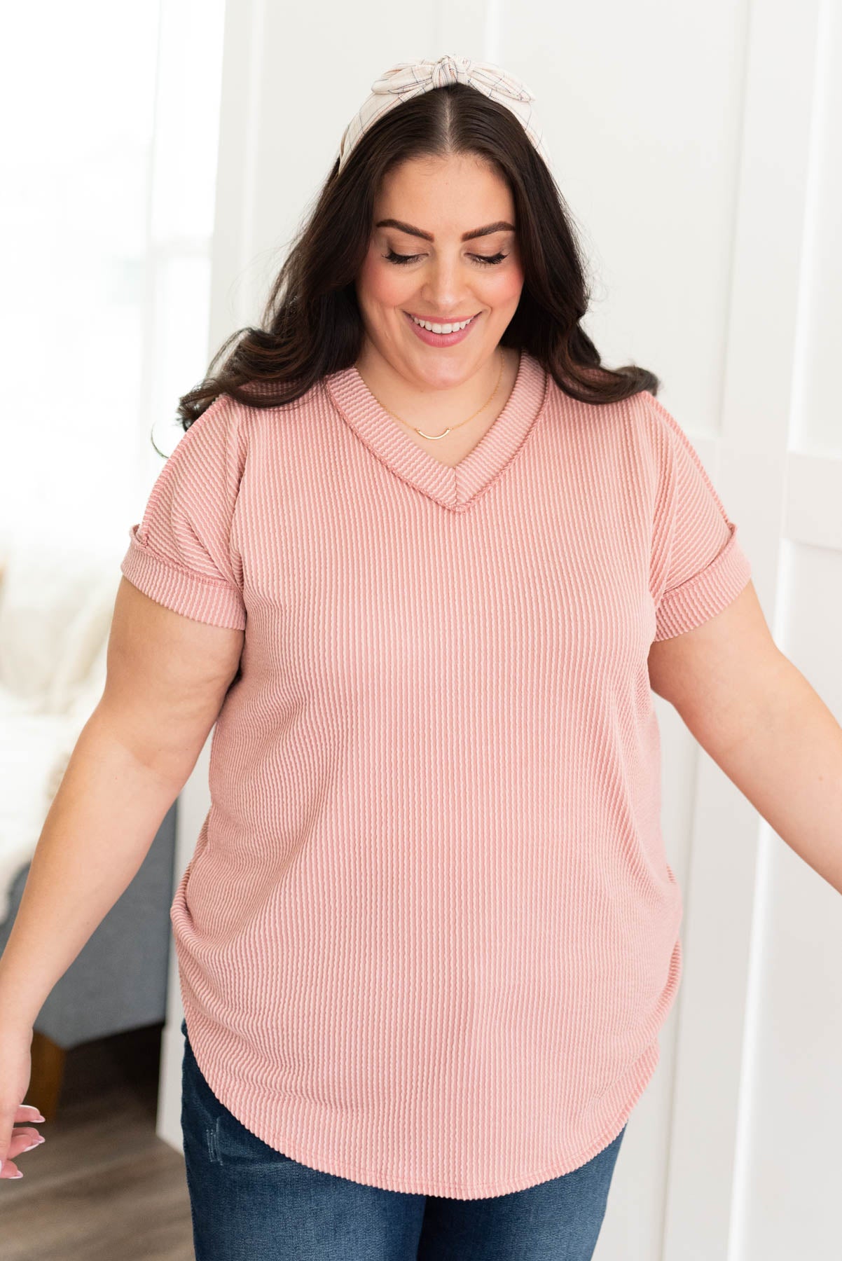 Plus size mauve ribbed top