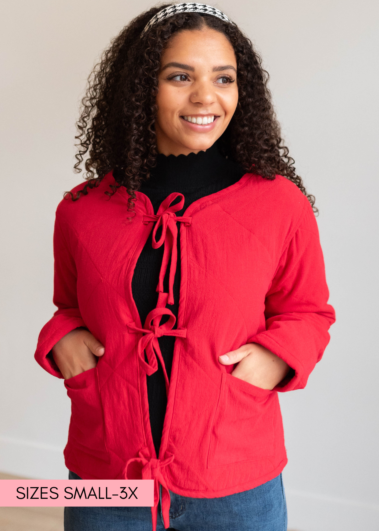 Red quilted tie jackets with 3 ties