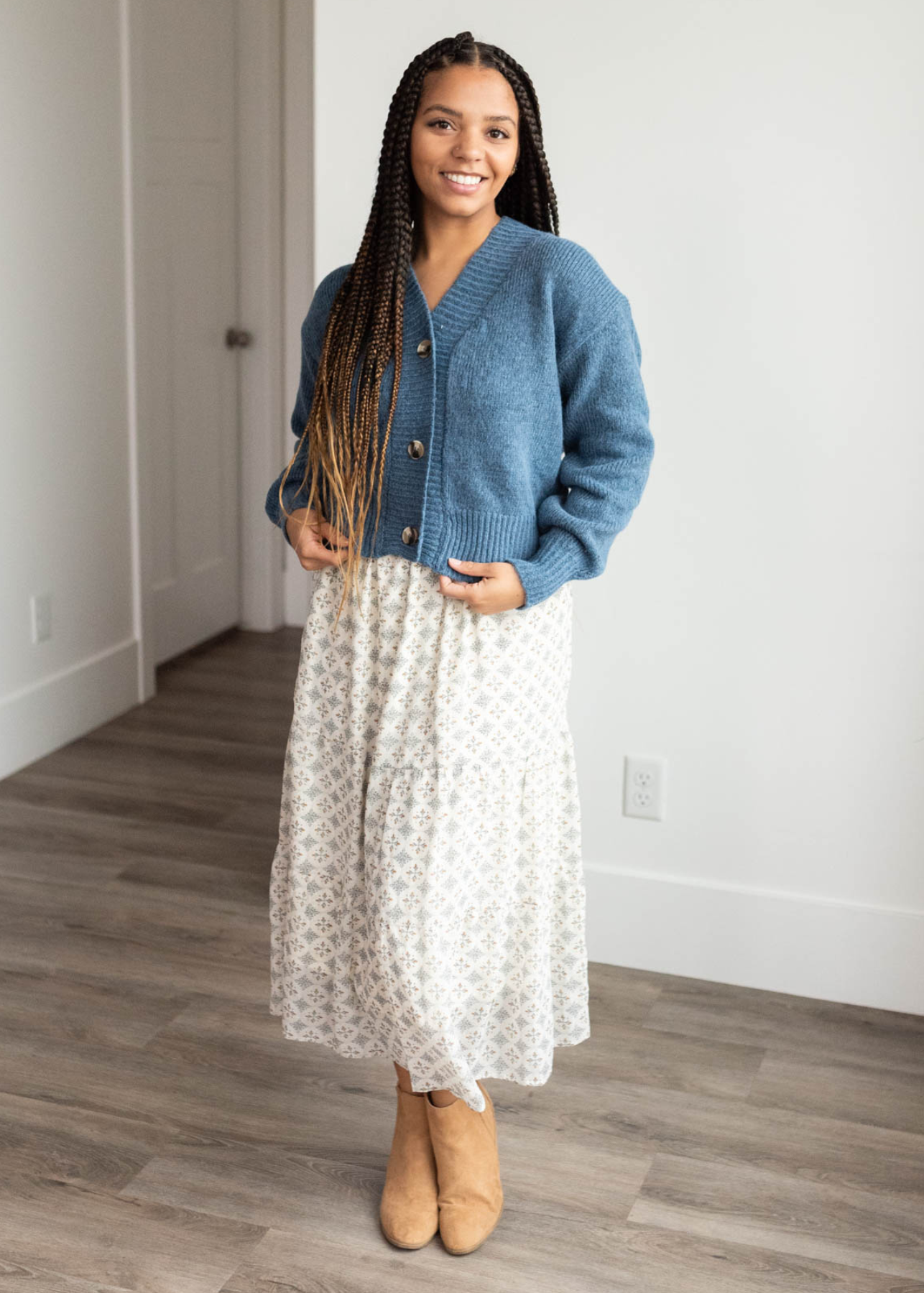 Dusty blue button down cardigan