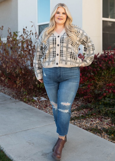 Plus size taupe button down cardigan