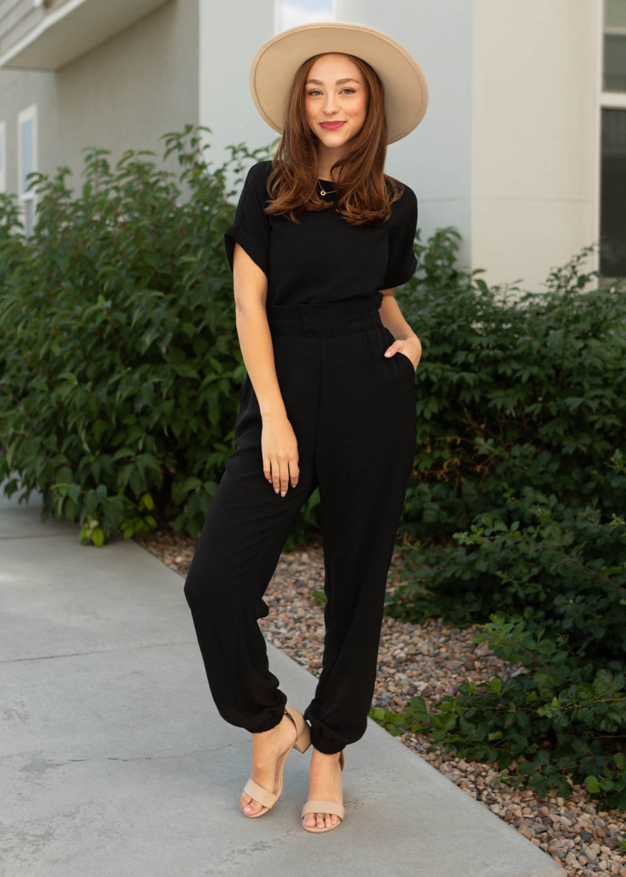 Short sleeve black jumpsuit