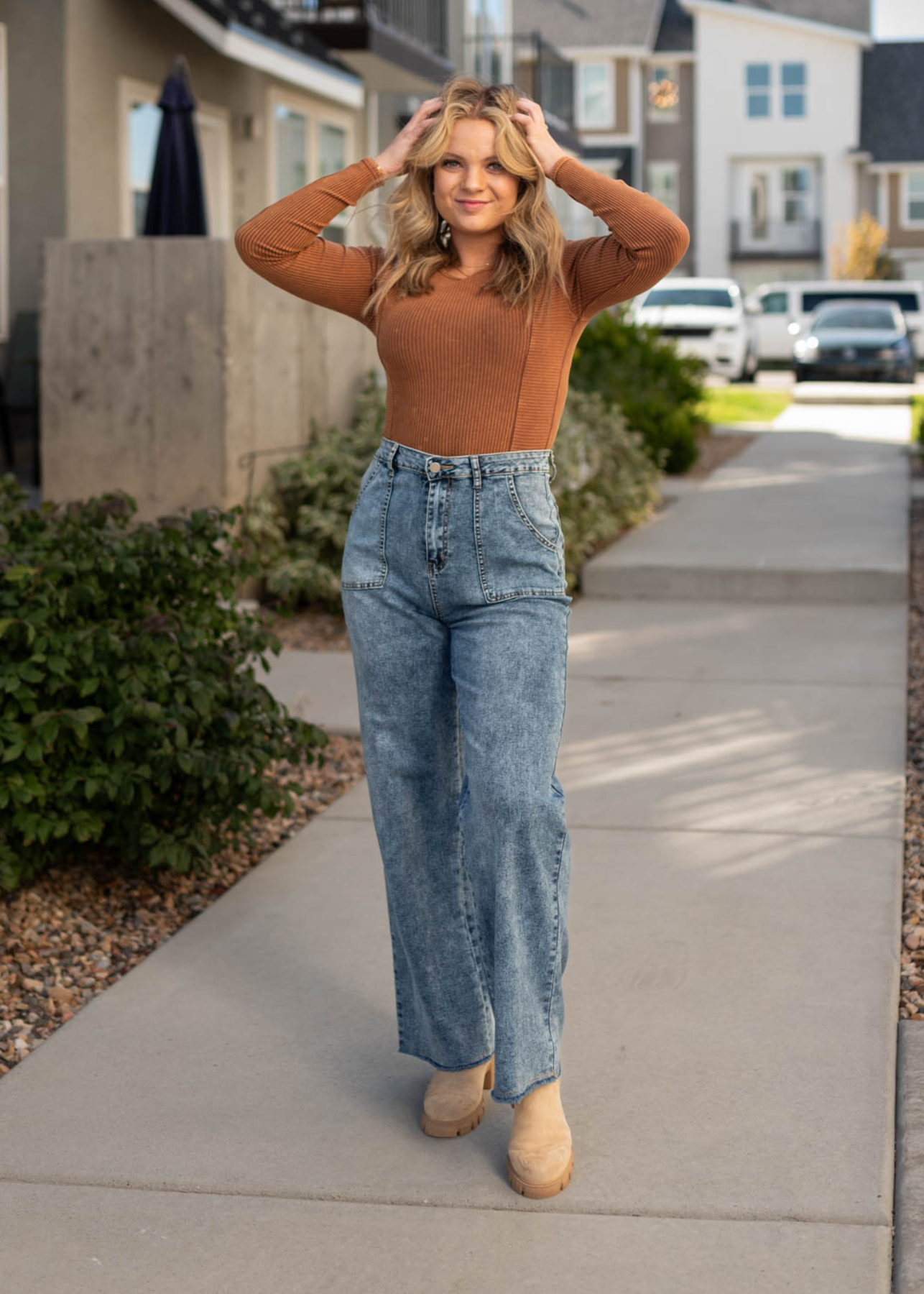 Washed wide leg pants with front pockets