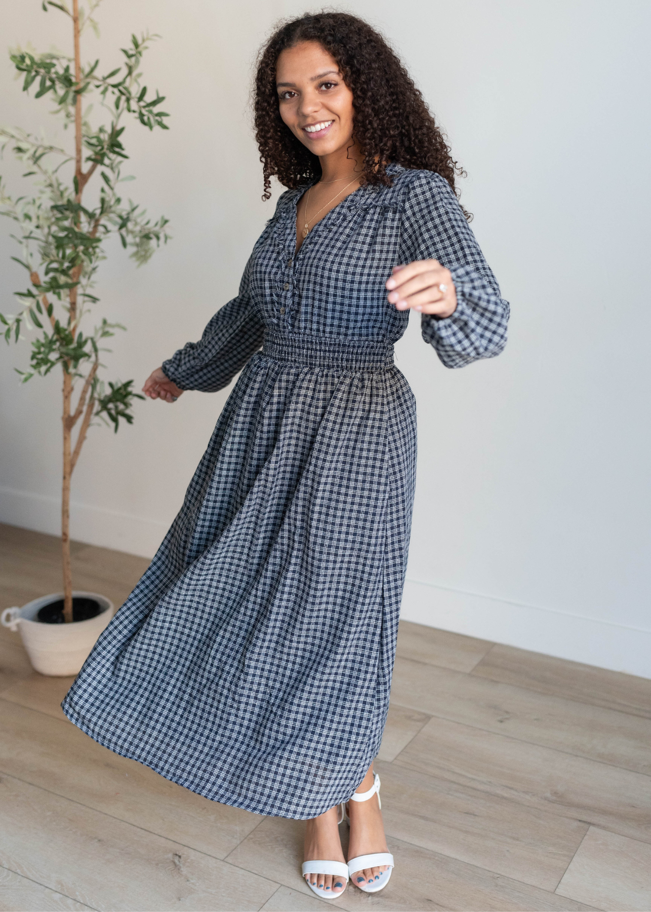 Loraine Navy Plaid Dress