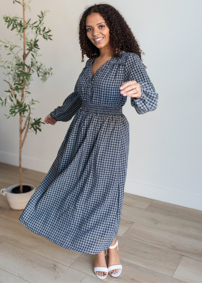 Loraine Navy Plaid Dress