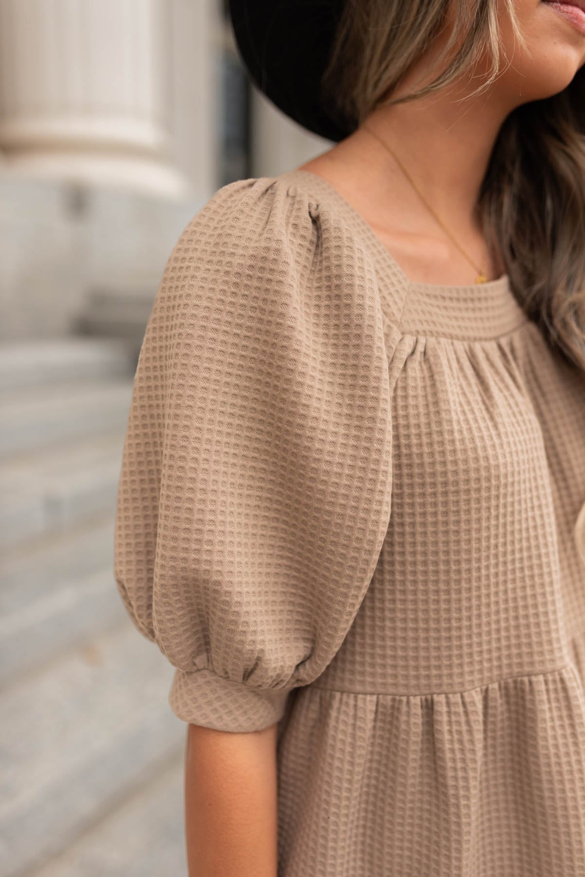 Loraine Taupe Waffle Dress