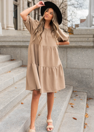 Loraine Taupe Waffle Dress