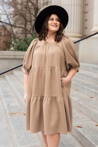 Loraine Taupe Waffle Dress