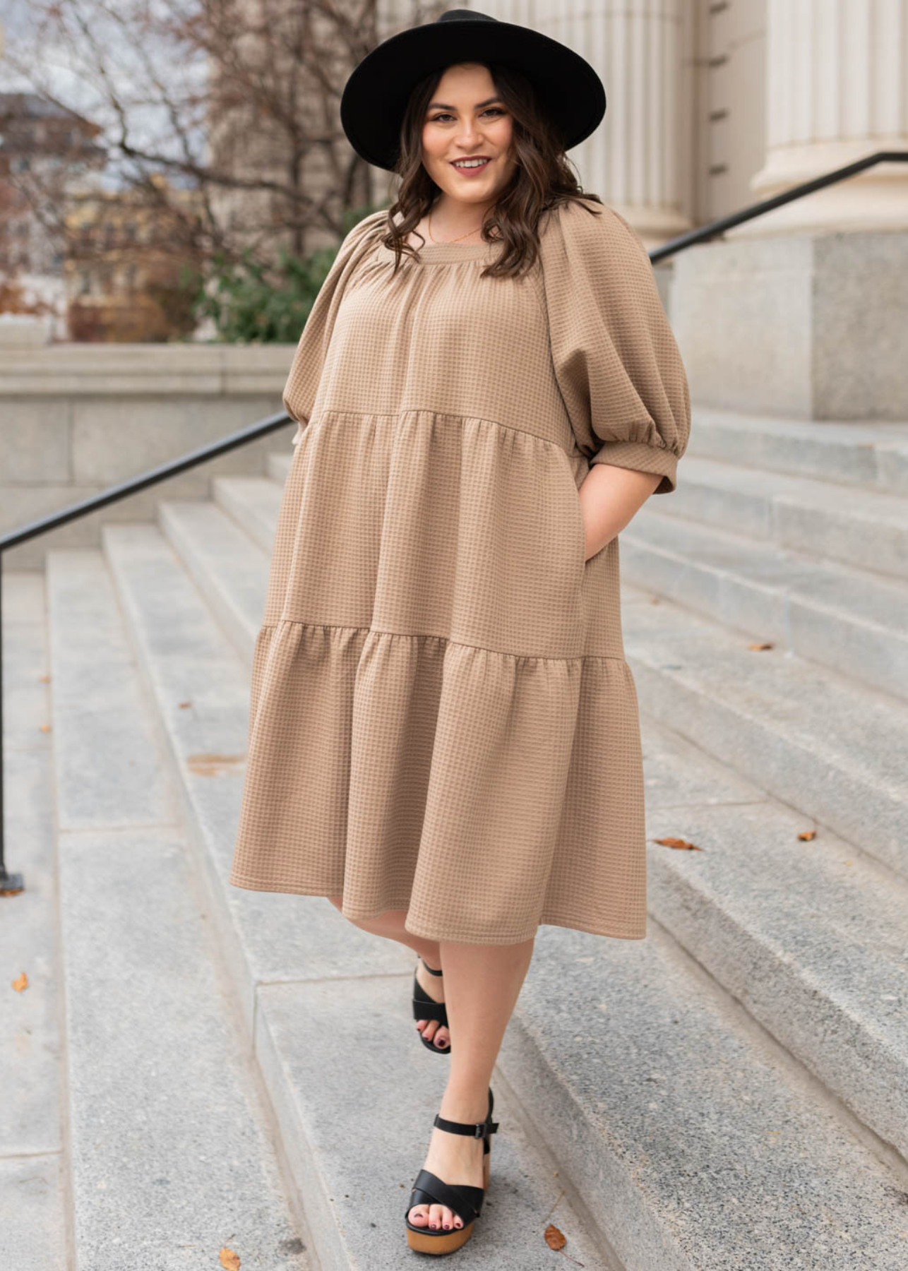 Loraine Taupe Waffle Dress