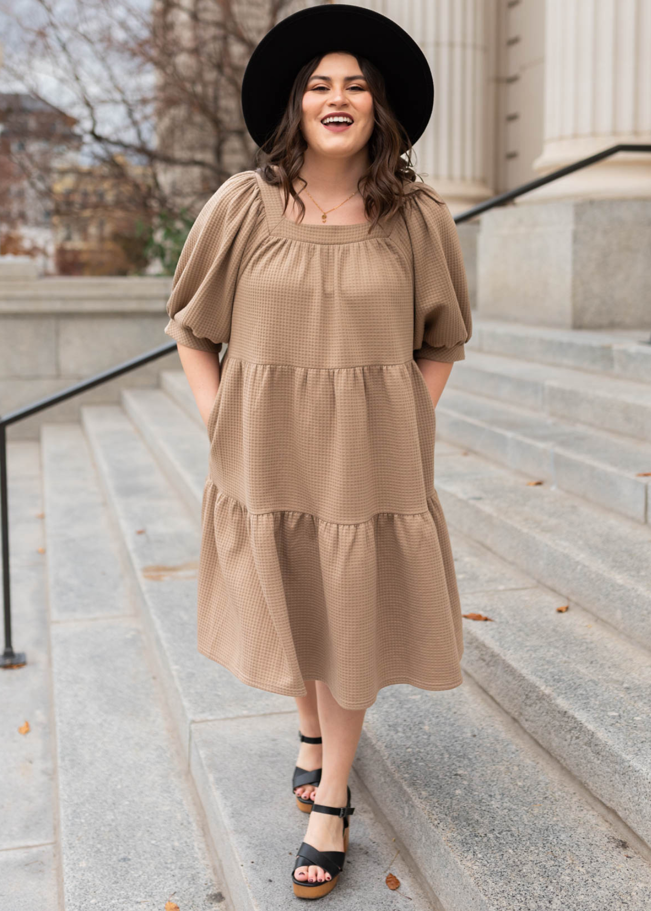 Loraine Taupe Waffle Dress