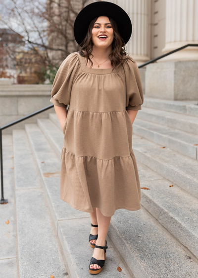 Loraine Taupe Waffle Dress