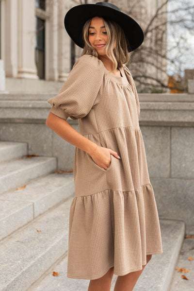 Loraine Taupe Waffle Dress