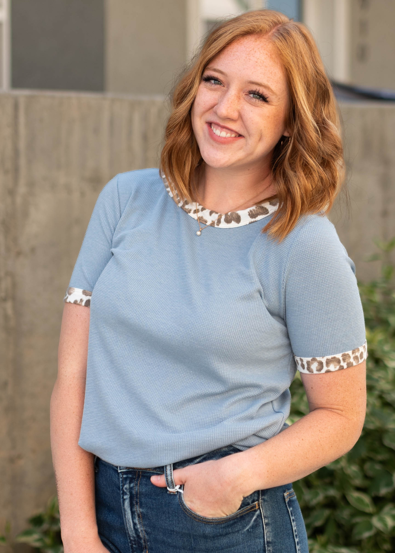 Short sleeve denim blue top