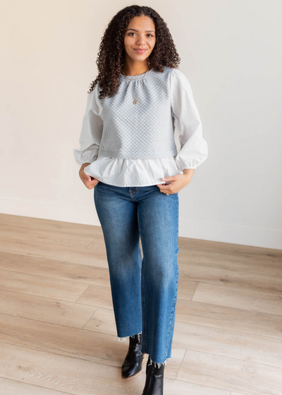 Long sleeve heather grey blouse 