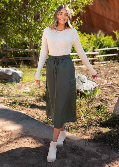 Dark olive cargo skirt with side pockets