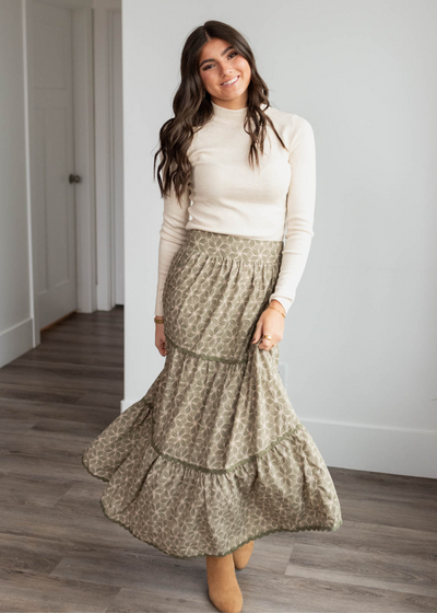 Olive floral skirt with lace trim