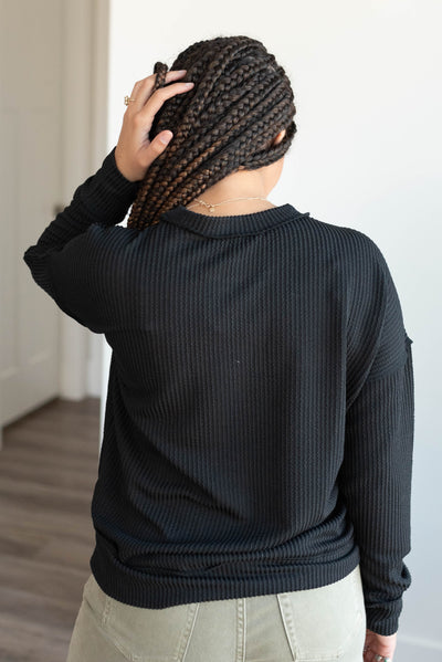 Lucy Black Ribbed Long Sleeve Top