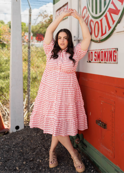 Plus size cherry plaid dress