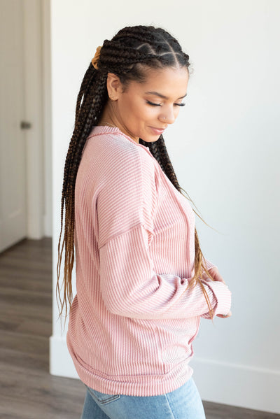 Lucy Light Rose Ribbed Long Sleeve Top