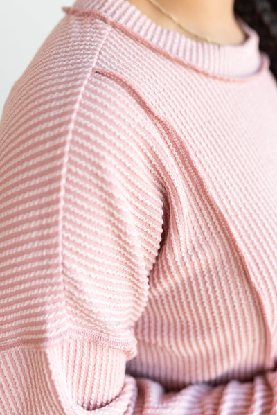 Lucy Light Rose Ribbed Long Sleeve Top