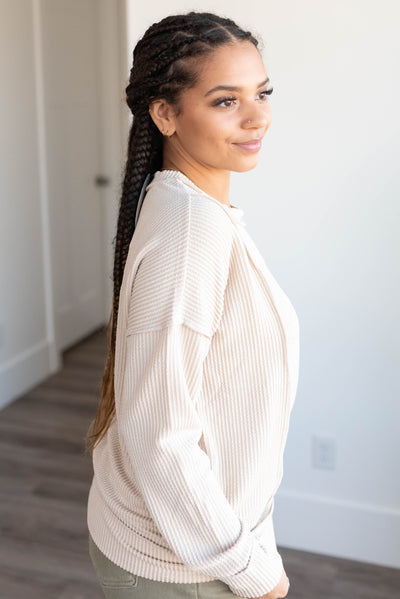 Lucy Sand Beige Ribbed Long Sleeve Top