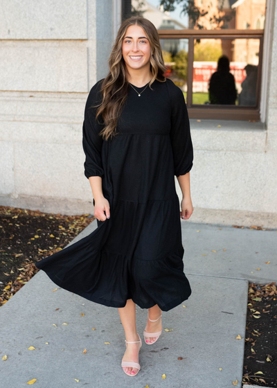 Black waffle knit dress