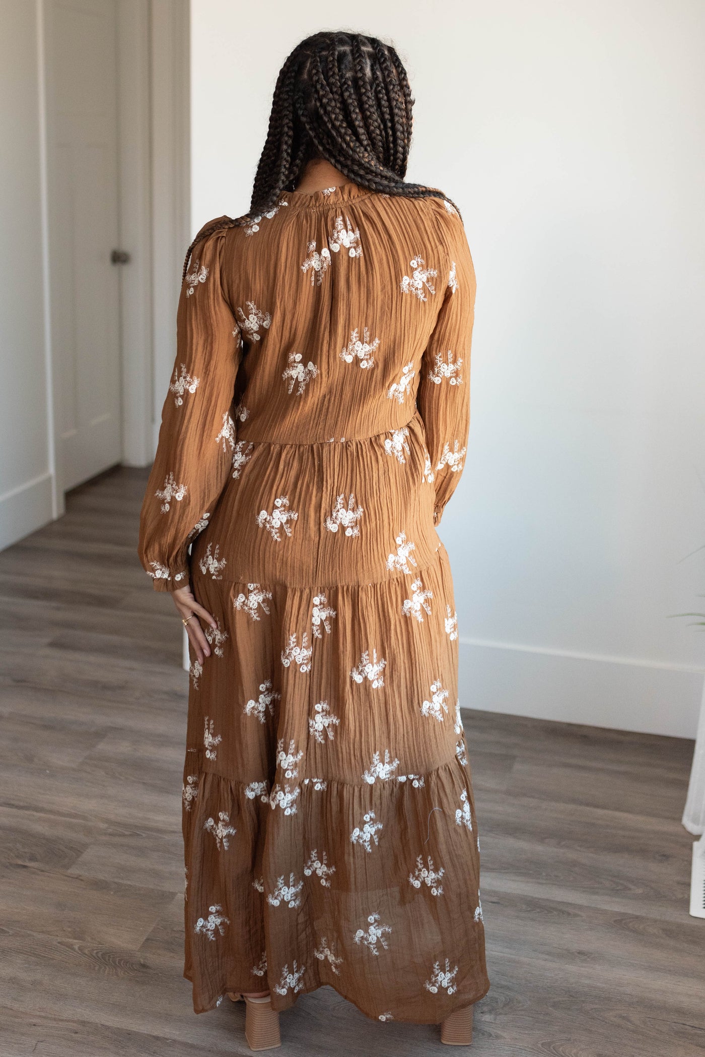 Luna Brown Embroidered Dress