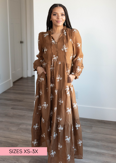 Brown embroidered dress