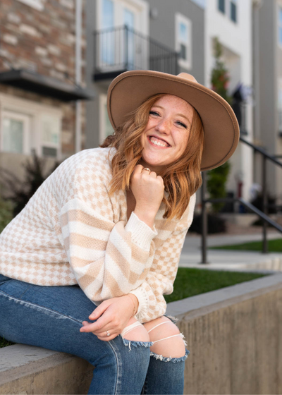 Multi pattern taupe cardigan